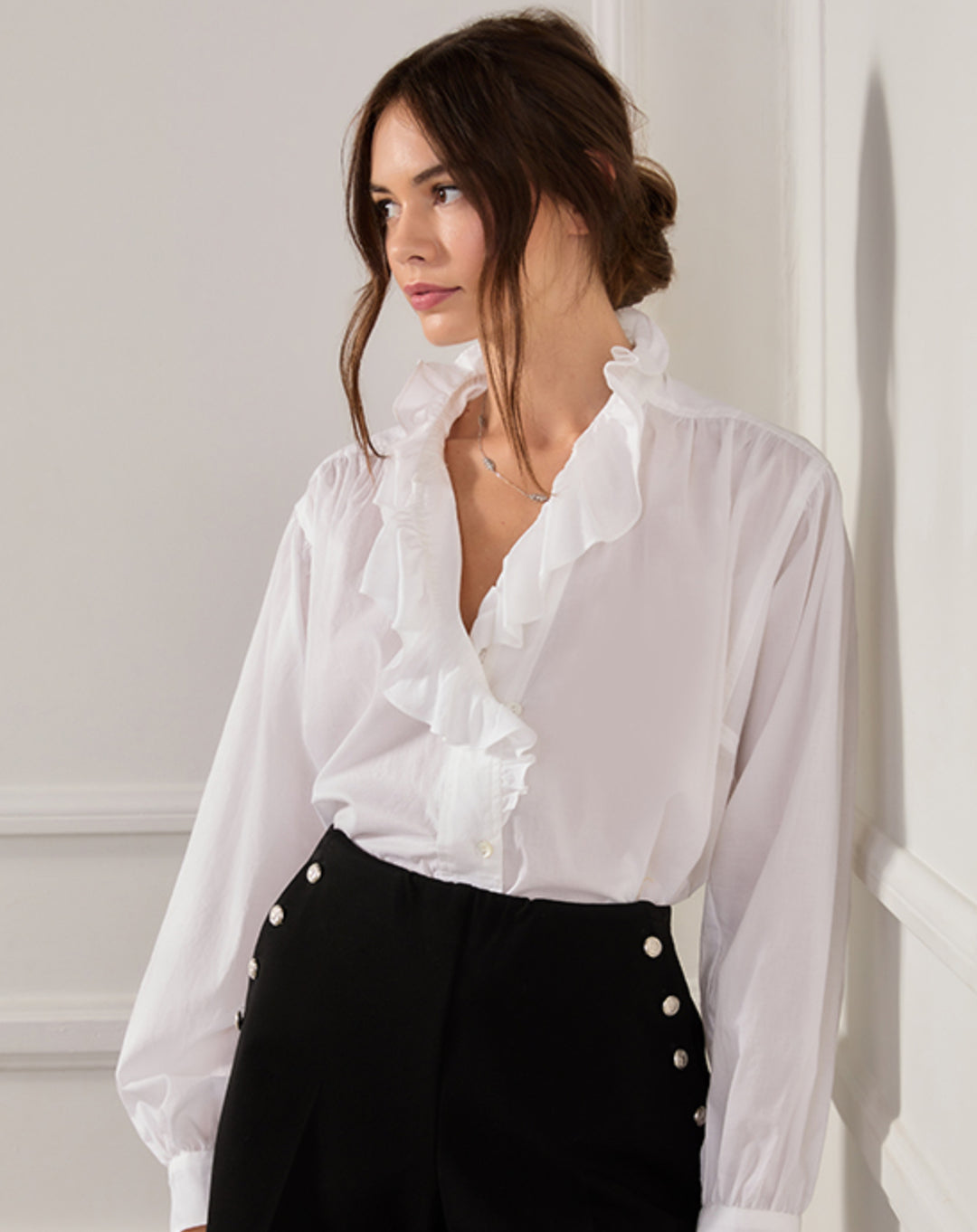 Ruffle Collar Button Up Shirt – Just B Boutique NYC Ruffle Collar Button Up Shirt – Just B Boutique NYC