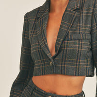 Load image into Gallery viewer, Know You Plaid Crop Blazer