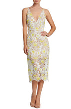 Load image into Gallery viewer, Yellow and White Lace Dress w Nude Underlay