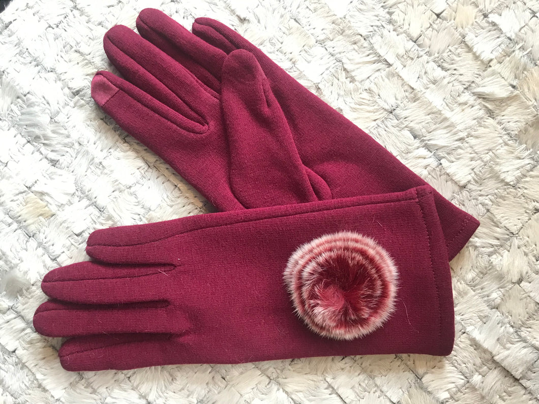 Woven Glove w/ Fur Pom by Sophia *Multiple Colors Available*