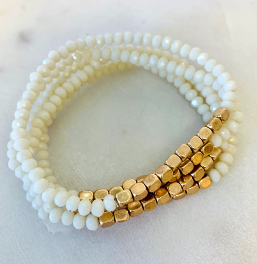 Five Strand Stone & Gold Bracelet *Multiple Colors Available*