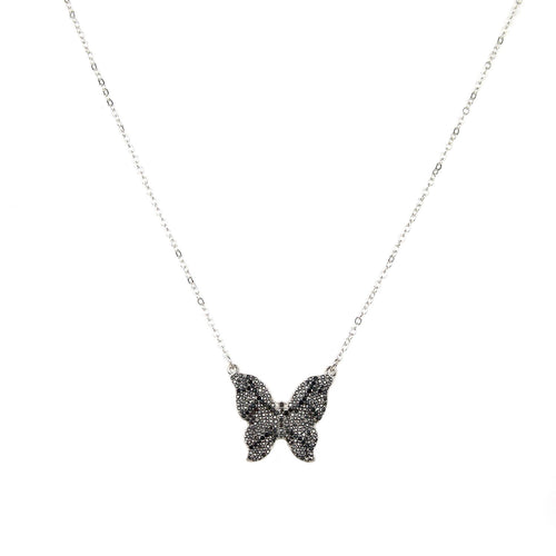 Silver Crystal Butterfly Necklace