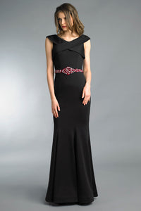 Black Gown w/ Red & White Florals