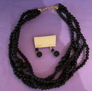 Black Beaded Earring & Necklace by Sophie