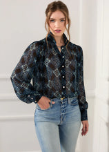 Load image into Gallery viewer, Shirred Button Up Blouse in Diamond Batik